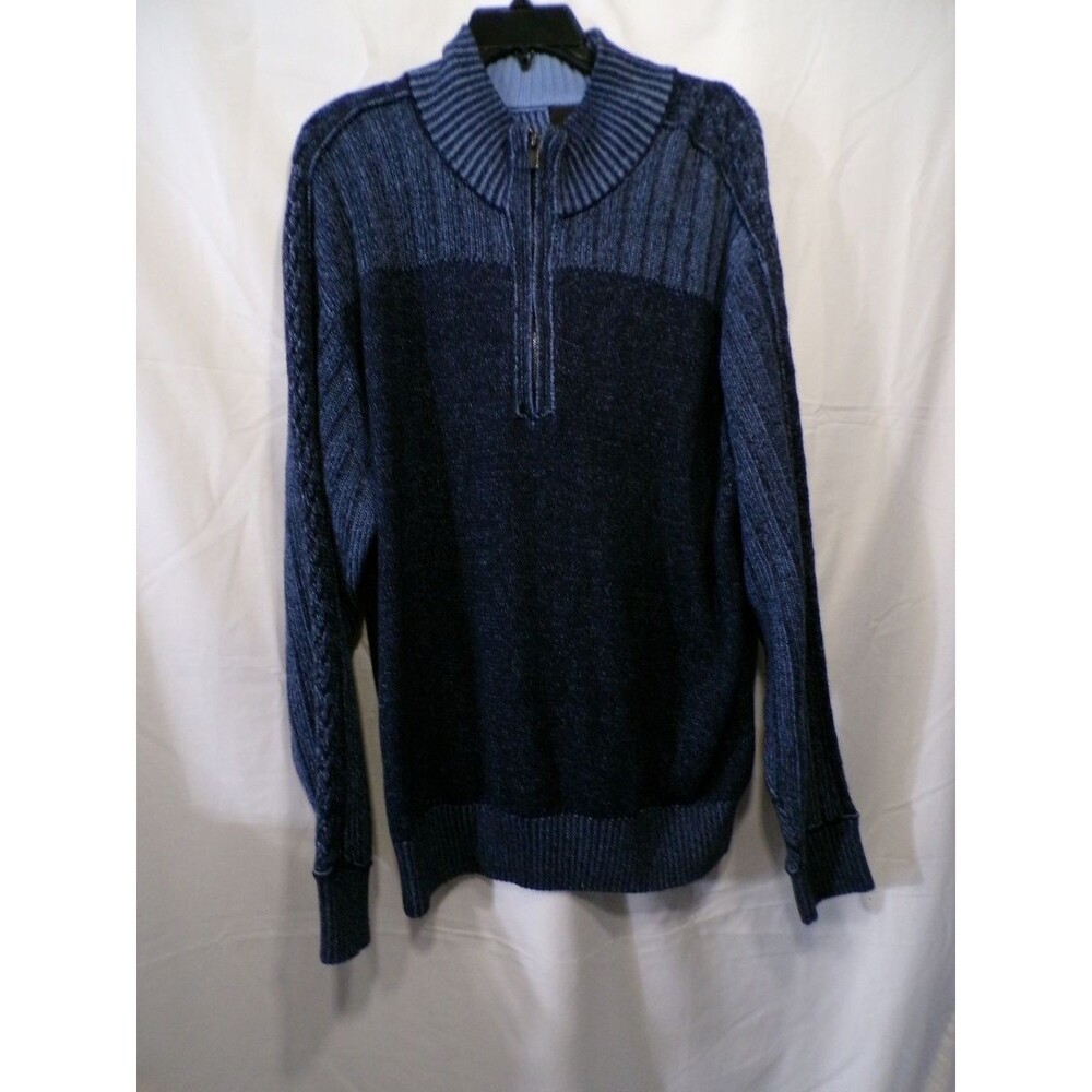 Fusion Men's 2XL Blue Chunky Knit 1/4 Zip Pullover Sweater Mock Neck